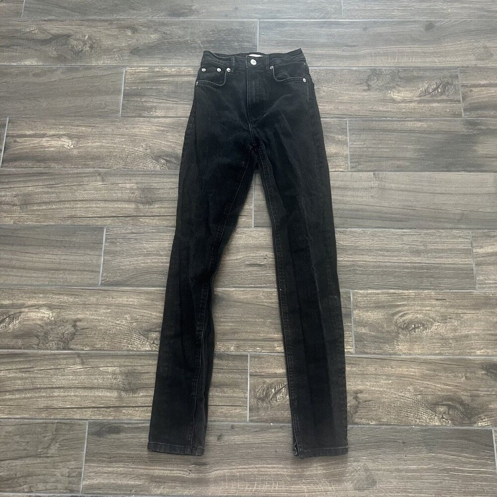 Zara Black Straight Jeans Ankle Slits Size 0